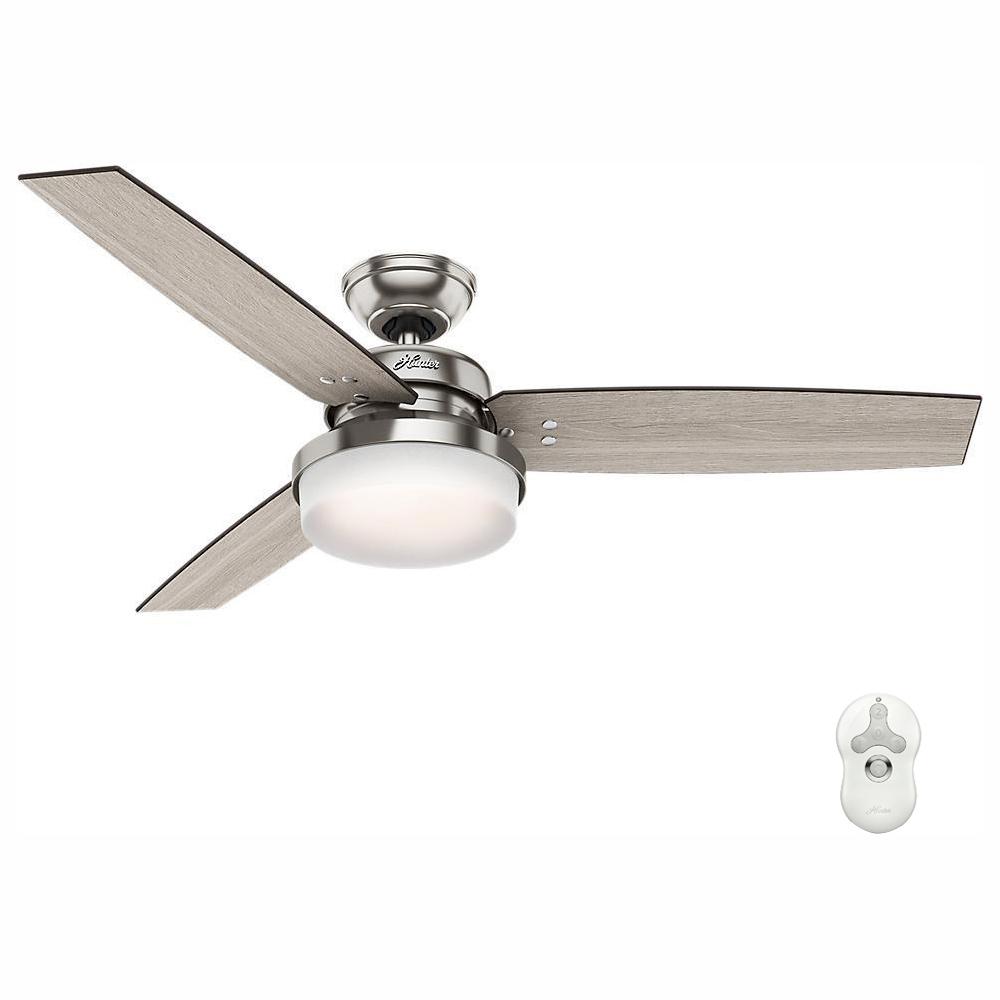 Hunter 3 Blades Indoor Ceiling Fans Lighting The Home Depot Led Indoor Brushed Nickel Ceiling Fan With Light Kit And Universal Remote