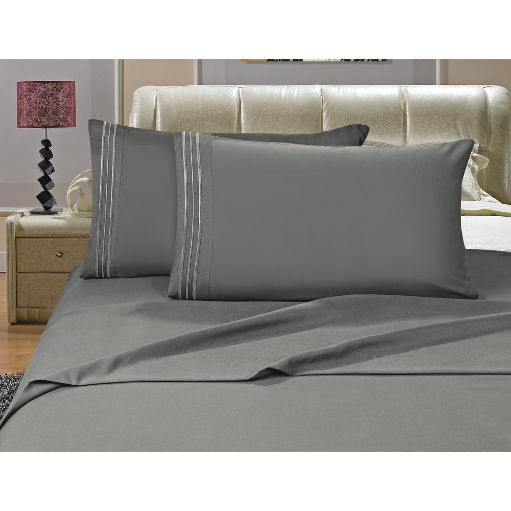 elegant comfort 1500 series 4 piece gray triple marrow embroidered elegant sheets