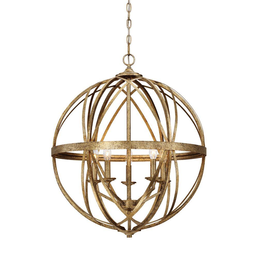 Lakewood Collection 5 Light Vintage Gold Sphere Pendant