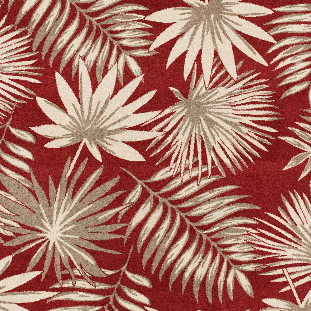 Hanover Tropical Palm Leaf Red 6.5 ft. Square Indoor/Outdoor Area Rug