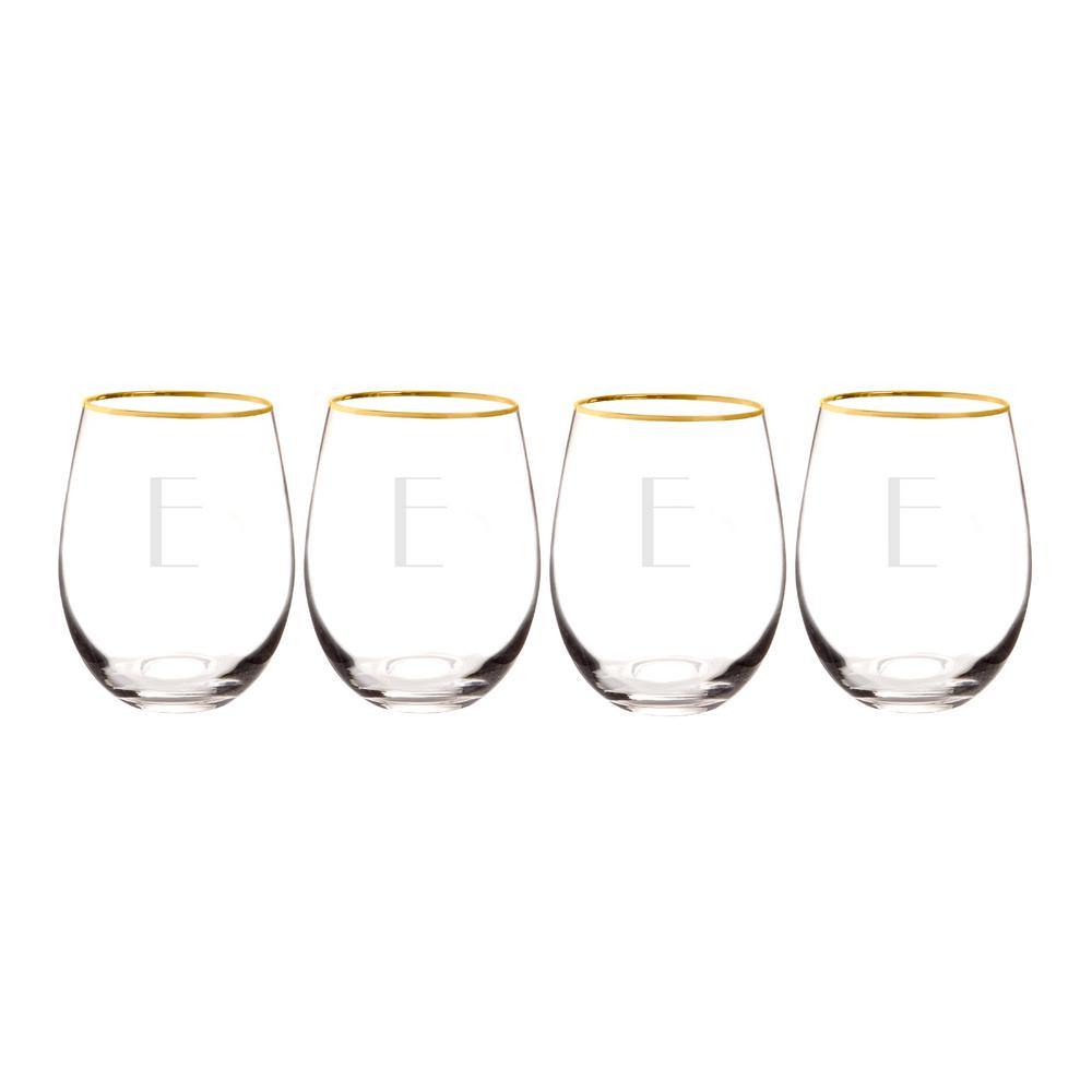 Cathy S Concepts Hubby And Wifey 19 25 Oz Gold Rim Stemless Wine Glasses Wh1120g 2 The Home Depot