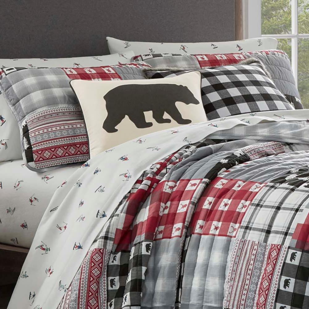 Bed Comforter Mini Set Floral Pattern Full//Queen Size Black Red 2 Quilt 2 Shams