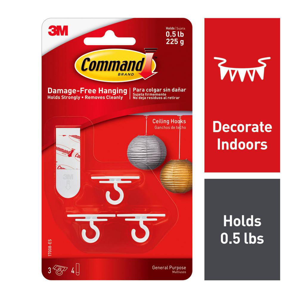 Command 4 Adhesive Strips Ceiling Hooks 3 Hooks 17008 Es The