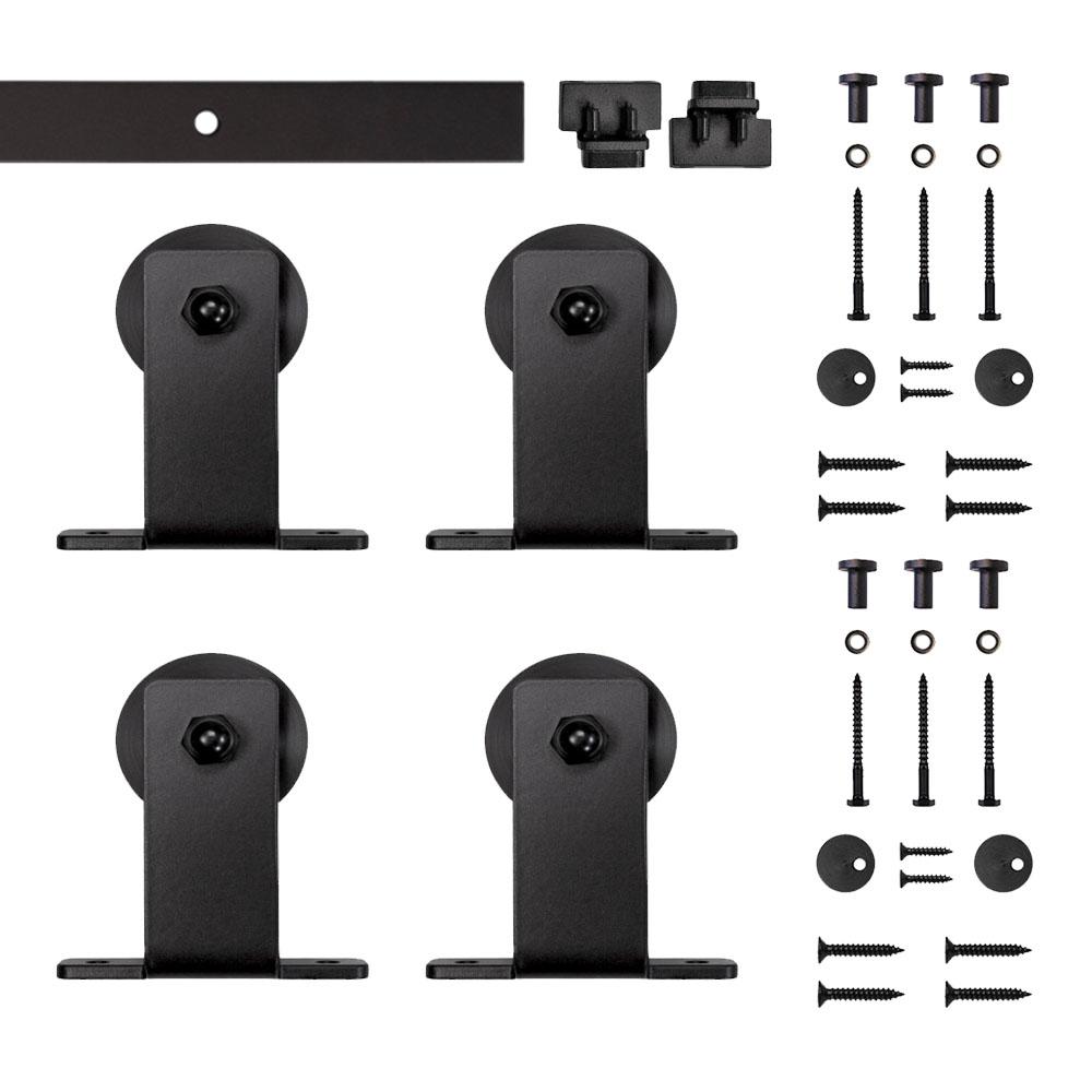 Quiet Glide 4 Ft Black Top Mount Mini Sliding Barn Door Hardware Kit For Double Furniture Wood Doors