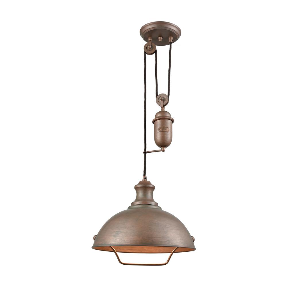 Titan Lighting Farmhouse 1 Light Tarnished Brass Pulldown Pendant Tn 473322 The Home Depot - Pull Up And Down Pendant Light