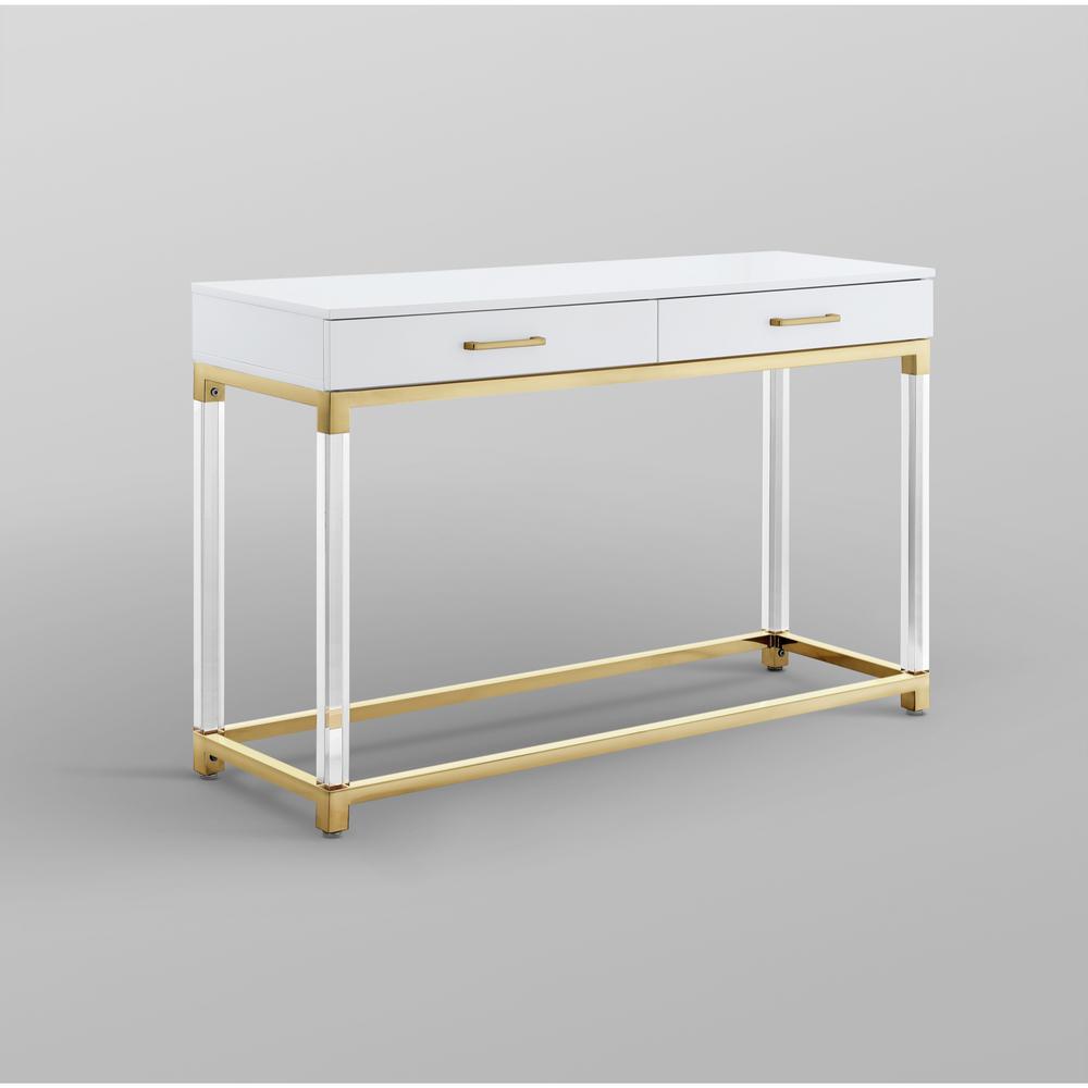 Inspired Home Caspian White Gold Console Table With High Gloss