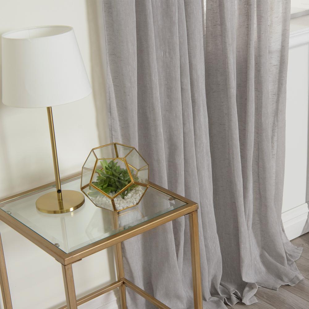84 In L Grey Faux Linen Tie Top Pinch Pleat Curtain