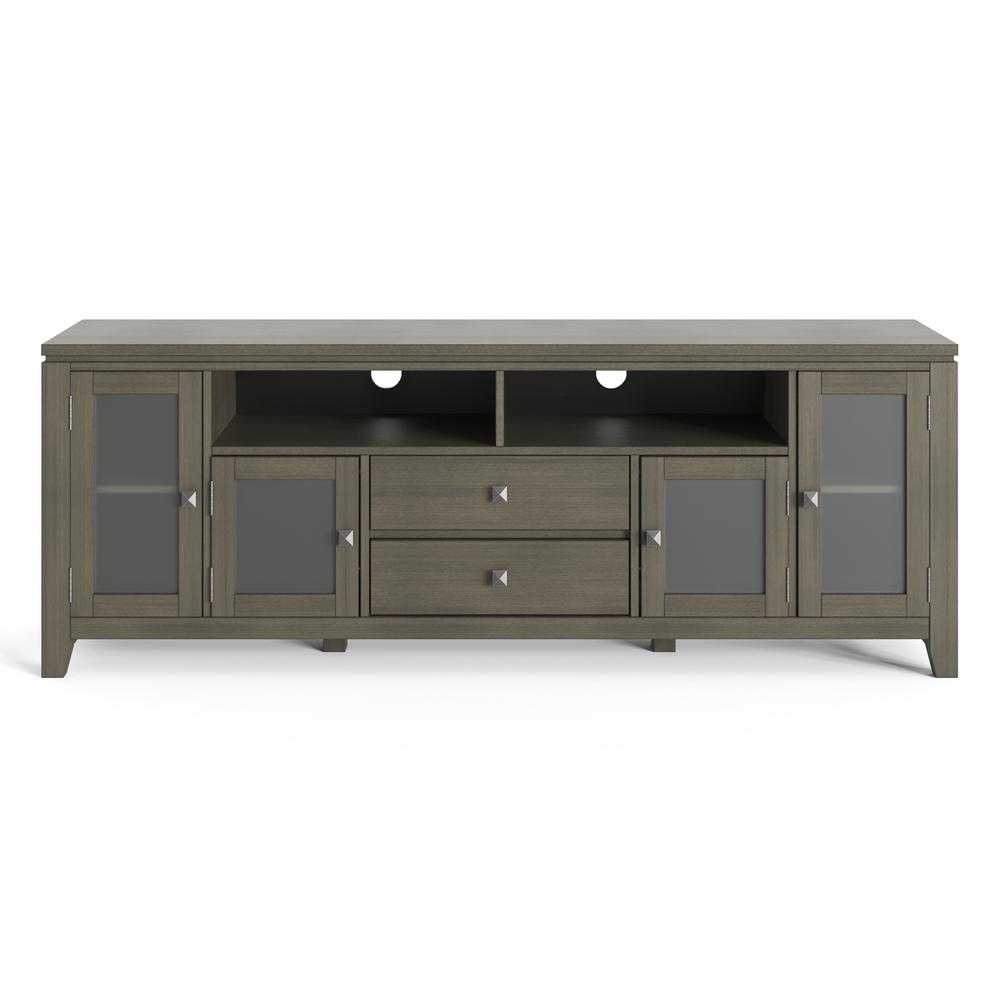 Simpli Home Cosmopolitan 72 In Farmhouse Grey Composite Tv Stand With 1 Drawer Fits Tvs Up To 80 In With Storage Doors Axccos72 Fg The Home Depot