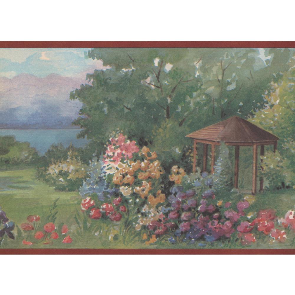 Victorian Fruit Drapery with Purple and Tan Architectural Trim WALLPAPER BORDER
