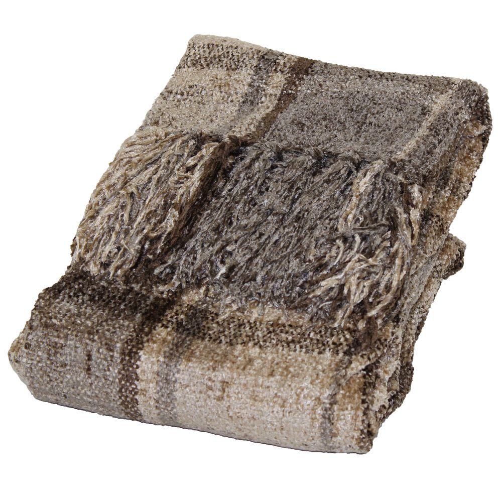 50 in. x 60 in. Taupe Plaid Polyester Chenille Throw-03870 ...