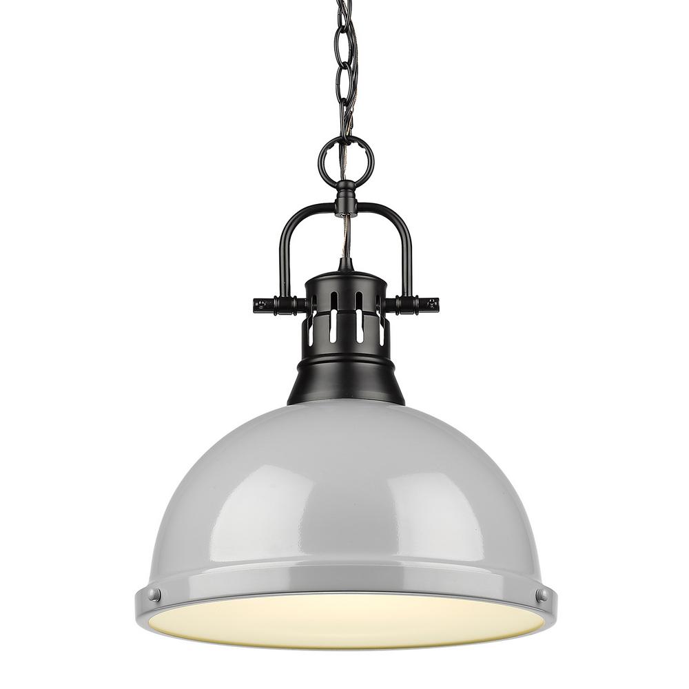 Golden Lighting Duncan 1 Light Black Pendant And Chain With Gray Shade Golden Lighting Duncan 1 Light Black Pendant And Chain With Gray Shade