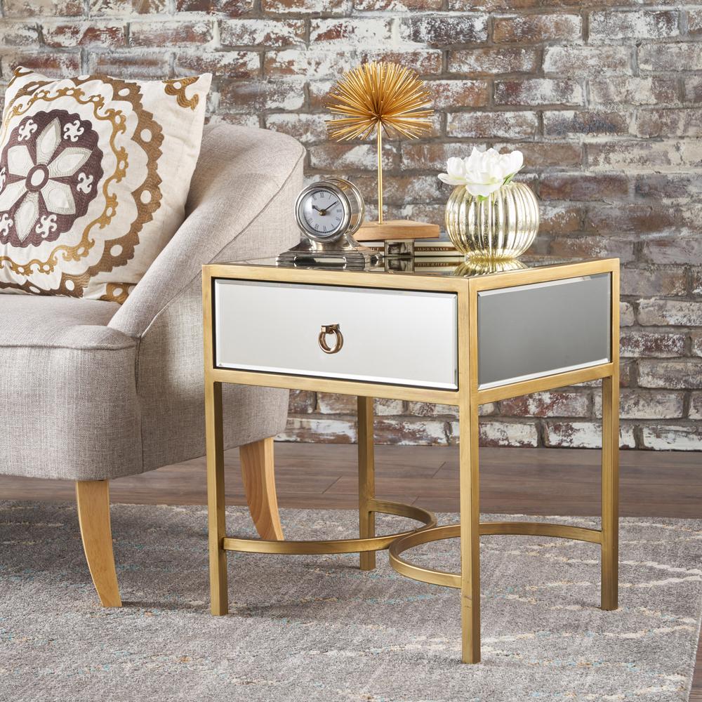 Noble House Siryen Modern Mirrored Side Table With Gold Iron Frame 13124 The Home Depot