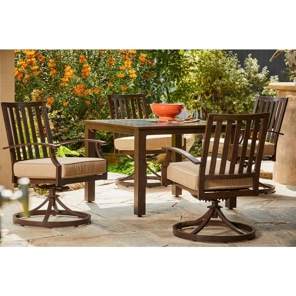 Royal Garden Bridgeport 5 Piece Metal Motion Outdoor Dining Set With Tan Cushions Lakdst501 The Home Depot