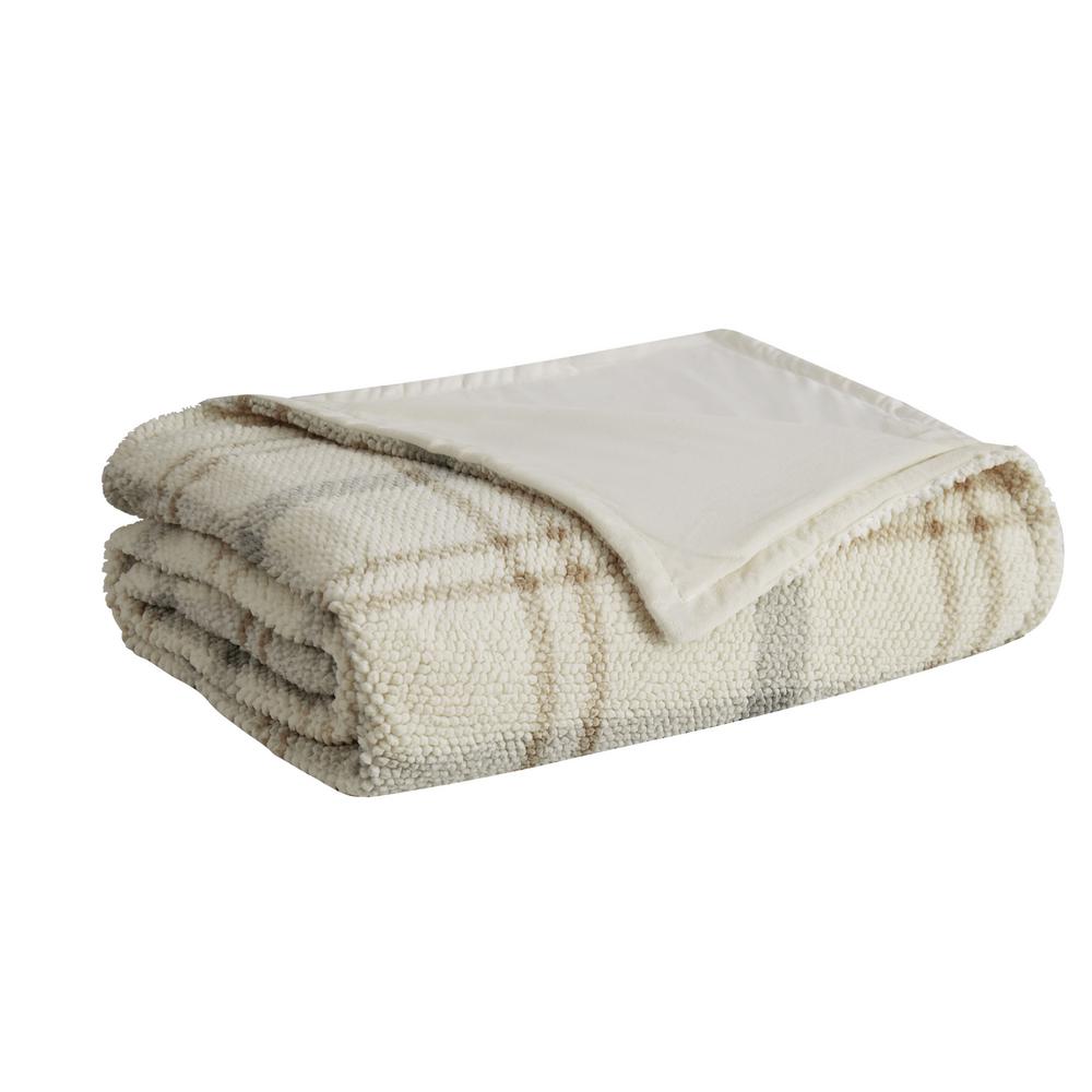 London Fog Popcorn Plaid Plush 50 In X 60 In Grey Neutral Throw TH3916GN 9100 The Home Depot