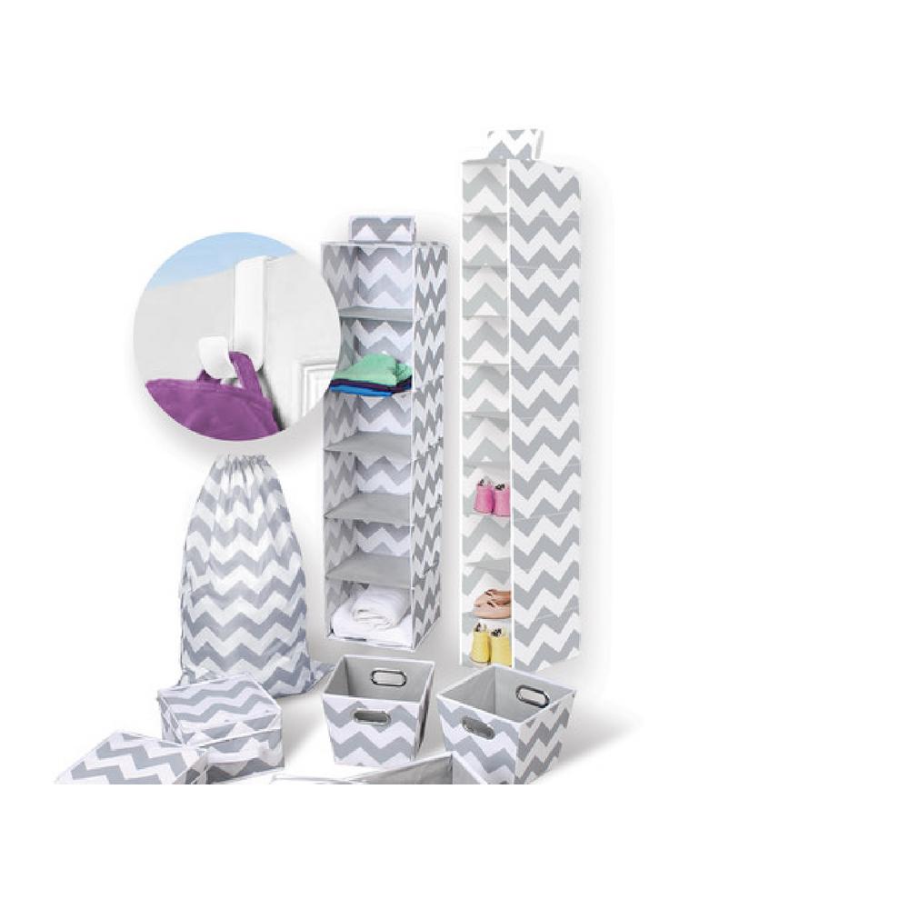 Storage Bundle Hanging Organizer in White/Gray Chevron (30Piece)22082