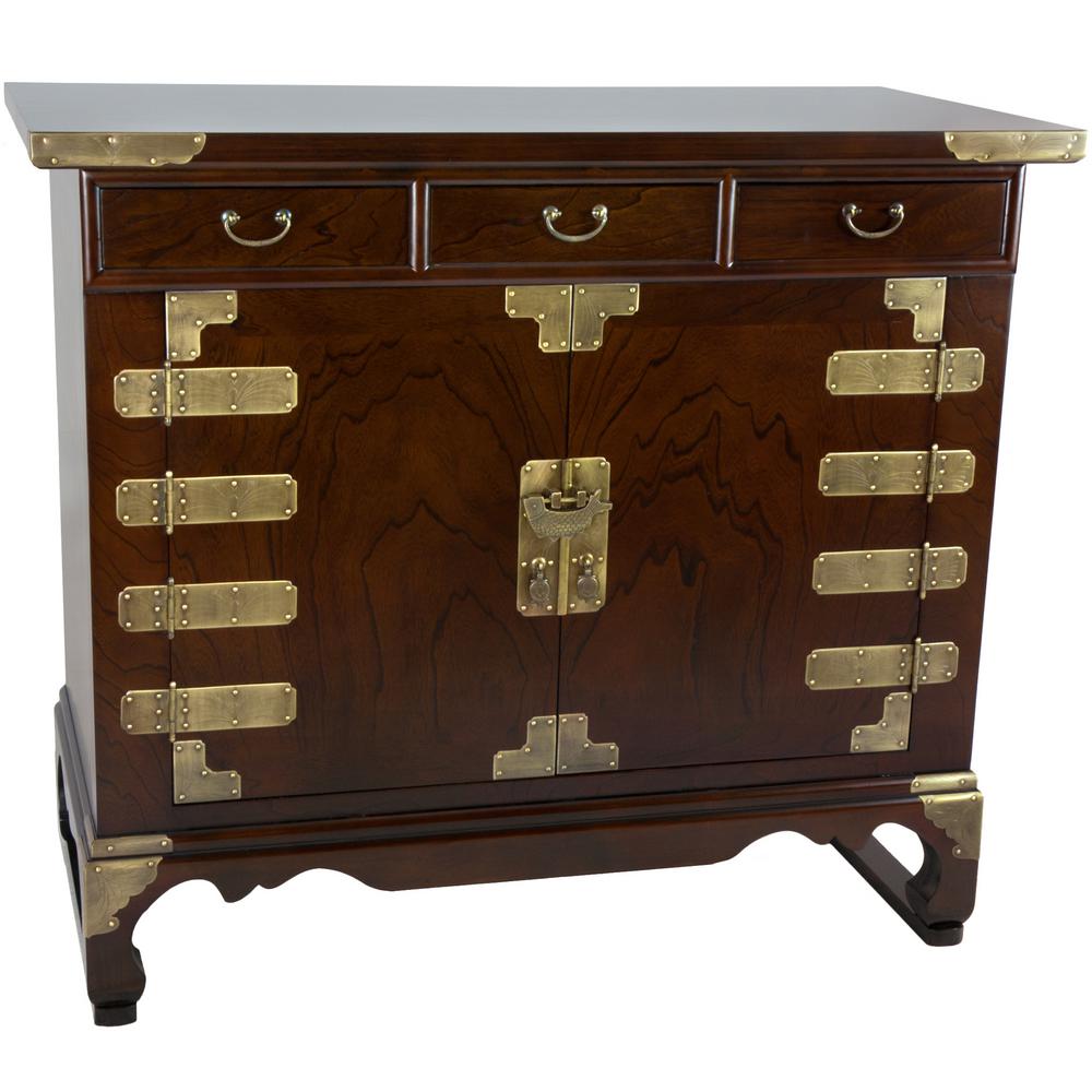 Oriental Furniture Walnut Korean Antique Style 3 Oriental Furniture Walnut Korean Antique Style 3 Drawer Small Credenza Cabinet