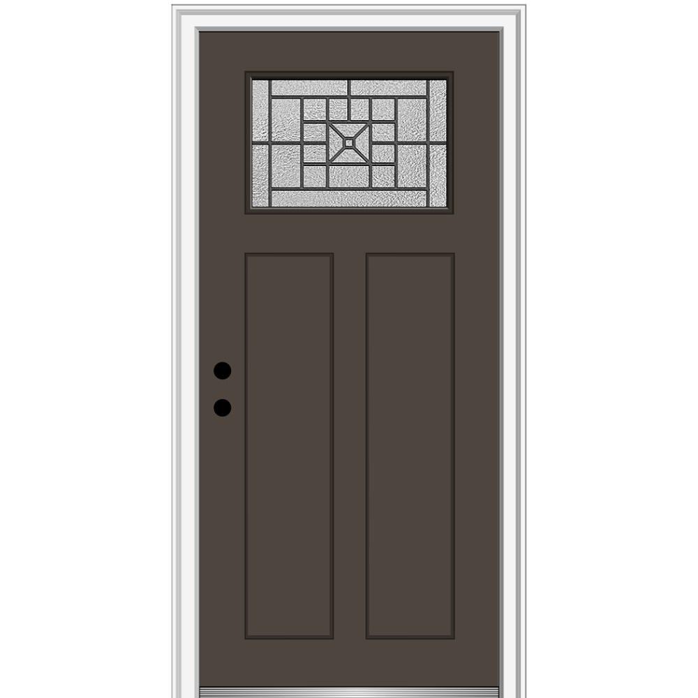 MMI Door 36 in. x 80 in. Courtyard Right-Hand 1-Lite Decorative Craftsman Painted Fiberglass Prehung Front Door, 4-9/16 in. Frame, Brown/Brilliant was $1444.56 now $939.0 (35.0% off)