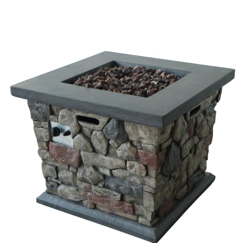 Noble House Tatum 30 in. x 24 in. Square MGO Propane Fire Pit in Stone ...