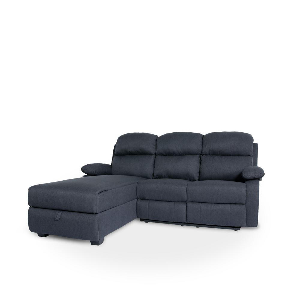 Ottomanson Recliner L Shaped Navy Blue Corner Sectional Sofa With