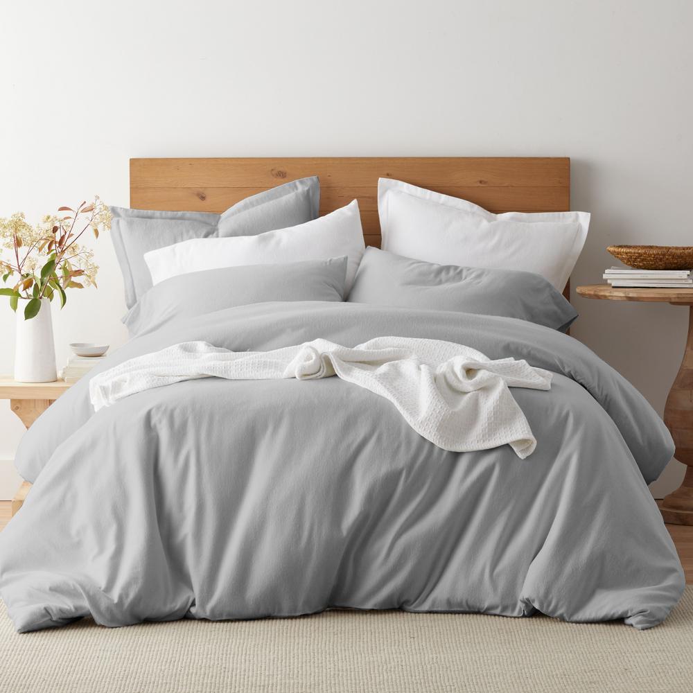 The Company Store Solid Organic Flannel Twin Duvet Cover In Gray