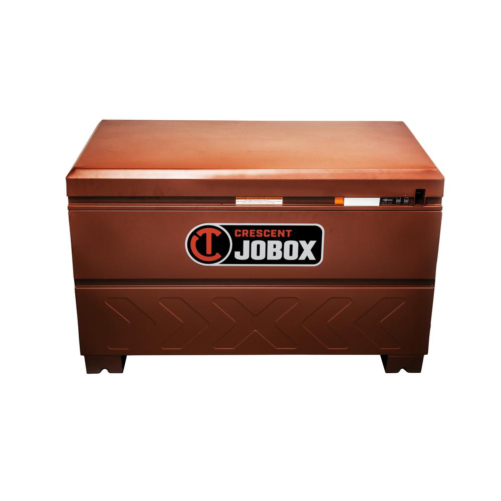 Crescent JOBOX 2-652990 36 Inch Site Vault Heavy Duty Slip Resistant Dual Lid Storage 4 Way EZ Loader Skid Bolster Chest with Ergonomic Handles, Brown