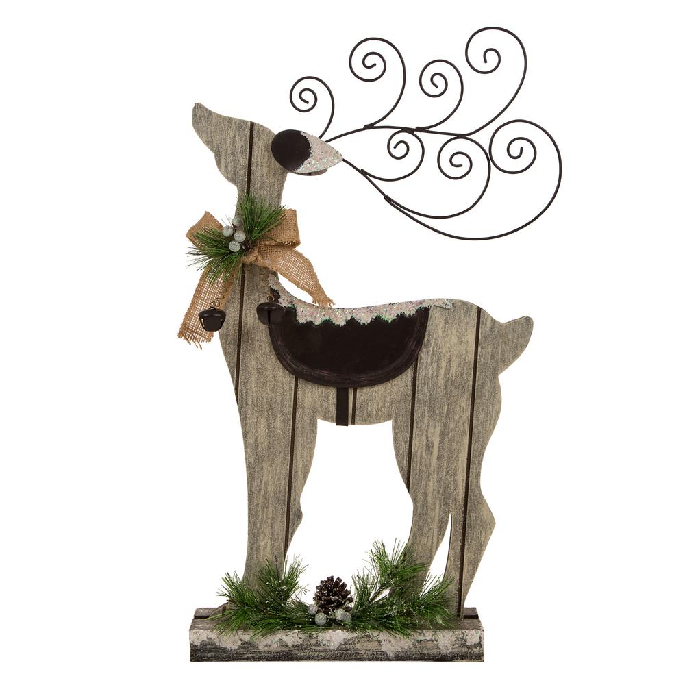 Glitzhome 22.05 in. H Wooden/Iron Reindeer Figurine-1114004408 - The ...