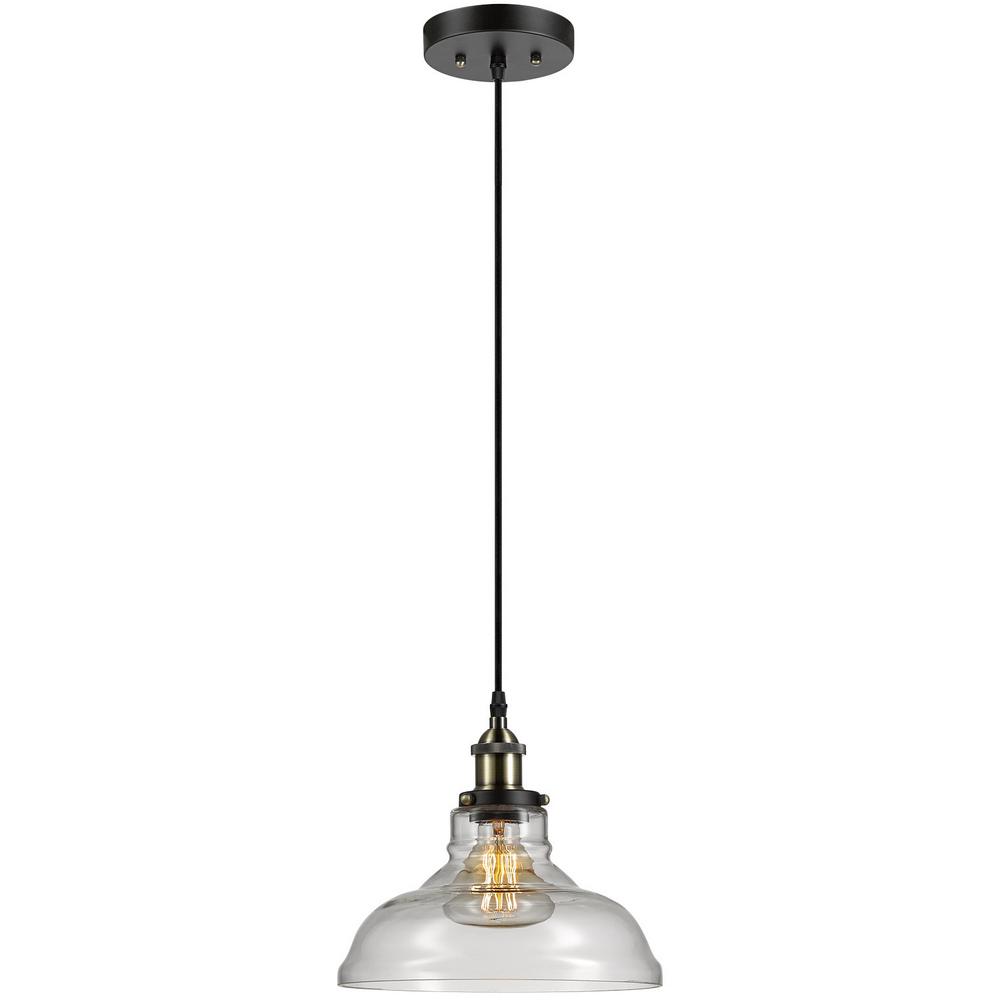 Globe Electric Mercer 1-Light Chrome and Black Vintage Industrial Hanging Pendan