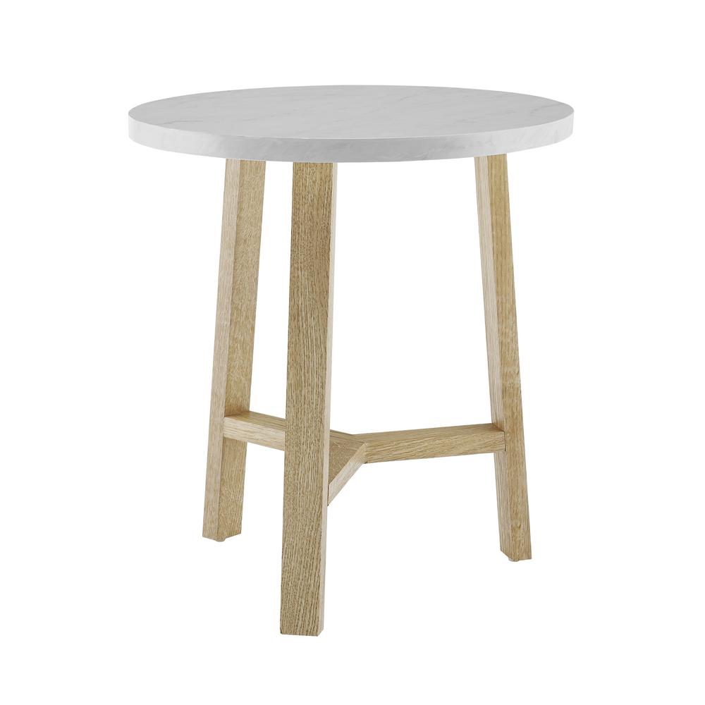 Walker Edison Furniture Company 20 In White Marble And Light Oak Walker Edison Furniture Company 20 In White Marble And Light Oak Round Side Table