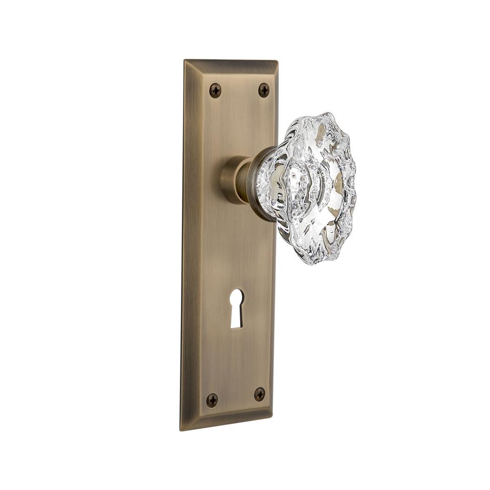 Nostalgic Warehouse New York Plate With Keyhole 2 3 8 In Backset Antique Brass Privacy Bed Bath Chateau Door Knob