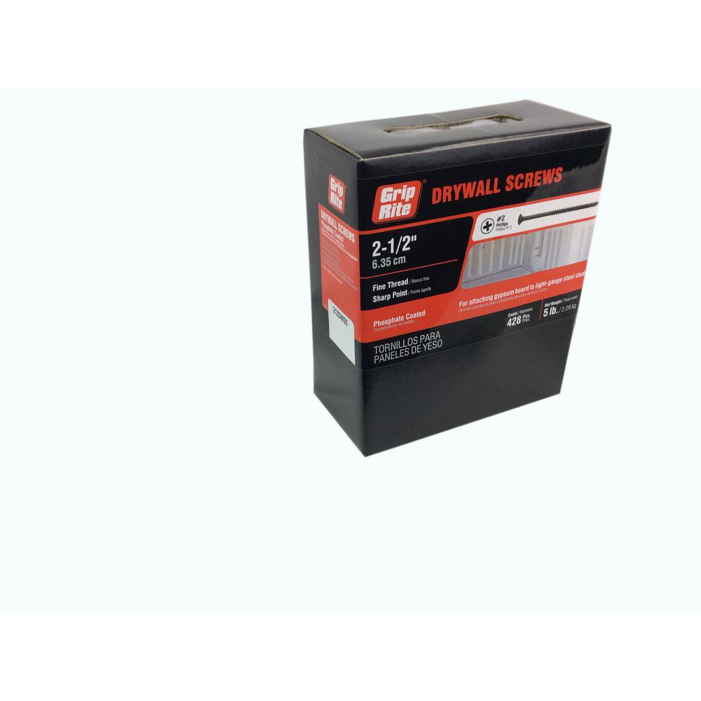 5000 #6 X 1-5//8 Drywall Screw Phillips Bugle Head Fine Thread Black Phosphate Bulk Box