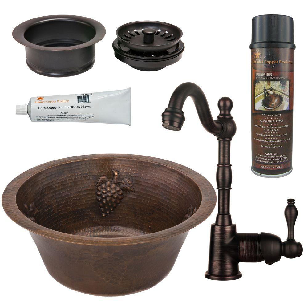 Premier Copper Products All In One Dual Mount Copper 16 In 0 Hole Round Grapes Bar Prep Sink In Oil Rubbed Bronze