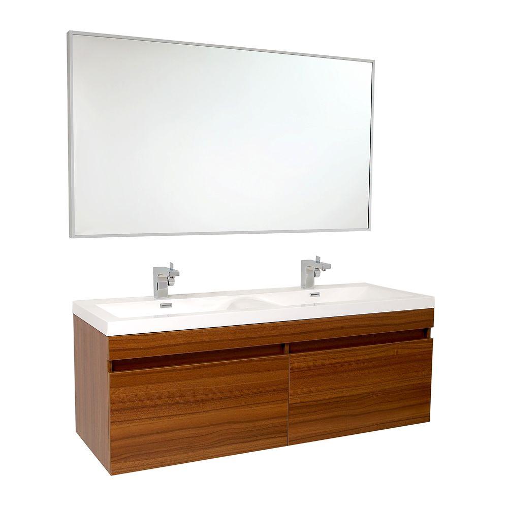 Fresca Largo 57 in. Double Vanity in Teak with Acrylic Vanity Top in