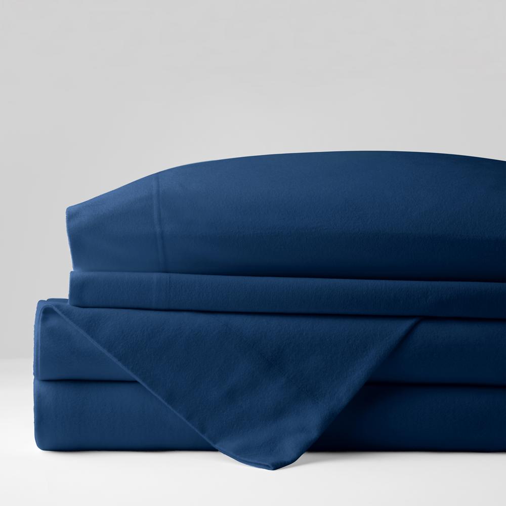 UPC 330000000169 product image for The Company Store Company Cotton 4-Piece Deep Blue Solid Flannel King Sheet Set | upcitemdb.com