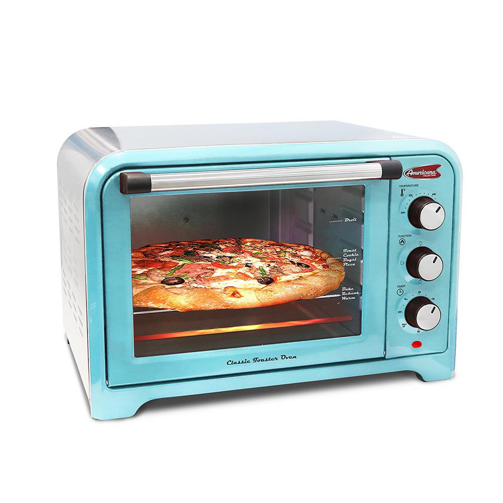 Americana 6 Slice of Bread or 12 inch Pizza Retro Toaster Oven Blue color by Americana