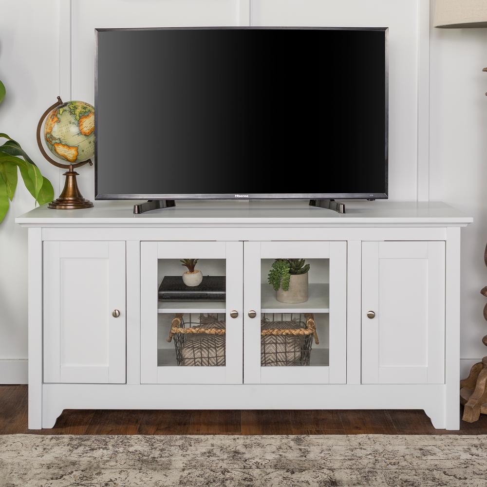 Walker Edison Furniture Company 52 In White Wood TV Media Stand 