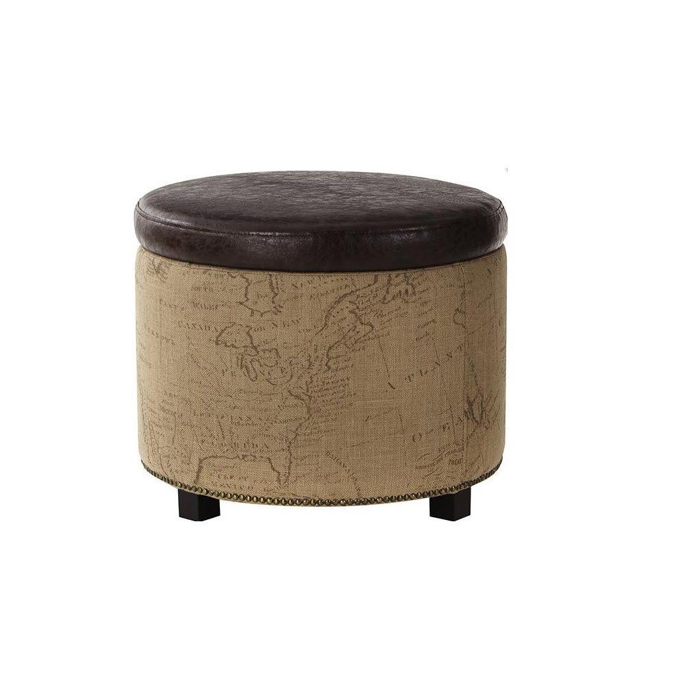 Chambers Round Canvas Shoe Ottoman in Brown
