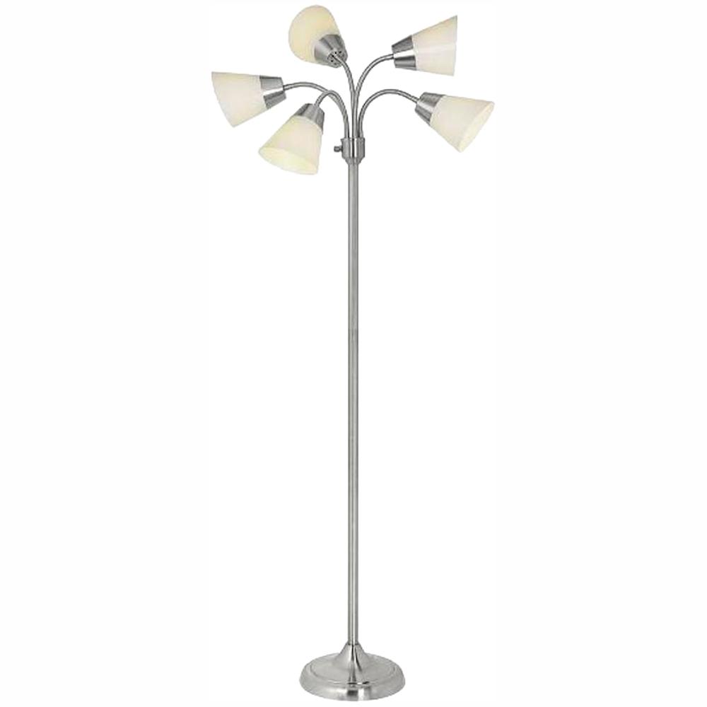 Hampton Bay Title 20 66 In H Brushed Nickel 5 Head Integrated Led Floor Lamp