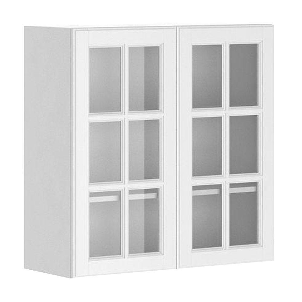 Eurostyle Ready to Assemble 30x30x12.5 in. Birmingham Wall Cabinet in White Melamine and Glass Door in White-WG3030.W.BIRMI  The Home Depot