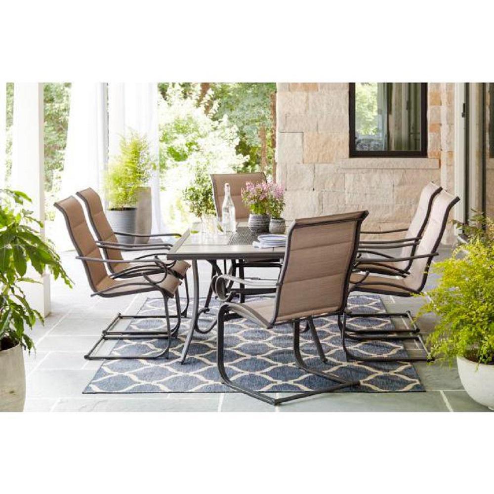 Hampton Bay Crestridge 7 Piece Steel Padded Sling Outdoor Patio Dining Set In Putty Taupe Fcs60610r St The Home Depot - Hampton Bay Patio Furniture Covers Home Depot