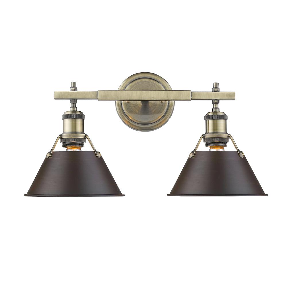 Golden Lighting Orwell AB 2Light Aged Brass Bath Light with Rubbed