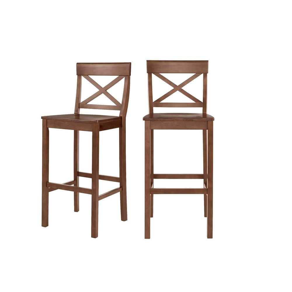 StyleWell Cedarville Walnut Finish Bar Stool with Cross Back (Set of 2) (19.42 in. W x 44.15 in. H), Brown was $179.0 now $107.4 (40.0% off)
