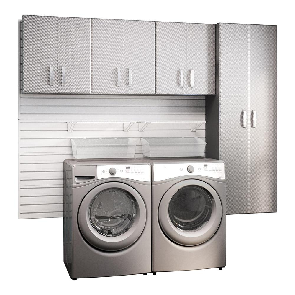 modular laundry room storage set with accessories in platinum carbon fiber  (4-piece)