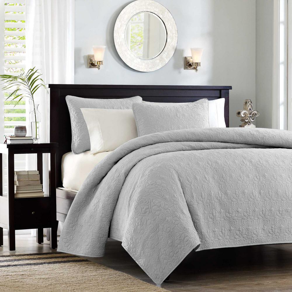 Madison Park Mansfield 3 Piece Grey King Cal King Coverlet Set