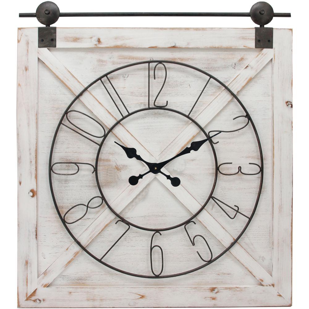 FirsTime & Co. 29 in. x 27 in. Farmstead Barn Door Clock 31080 The