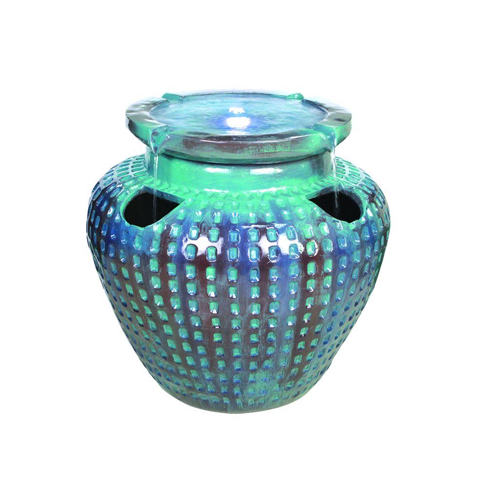 Beckett Ceramic Look Blue Watering Jar Fountain 7292910 The Home Depot Beckett Ceramic Look Blue Watering Jar Fountain