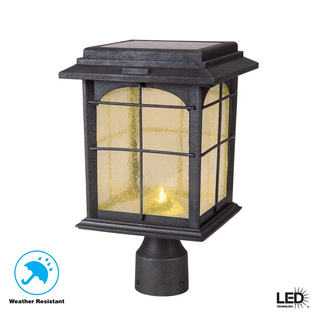 Hampton Bay Solar Outdoor Hand Painted Sanded Iron Post Lantern With Hampton Bay Solar Outdoor Hand Painted Sanded Iron Post Lantern With Seedy Glass Shade