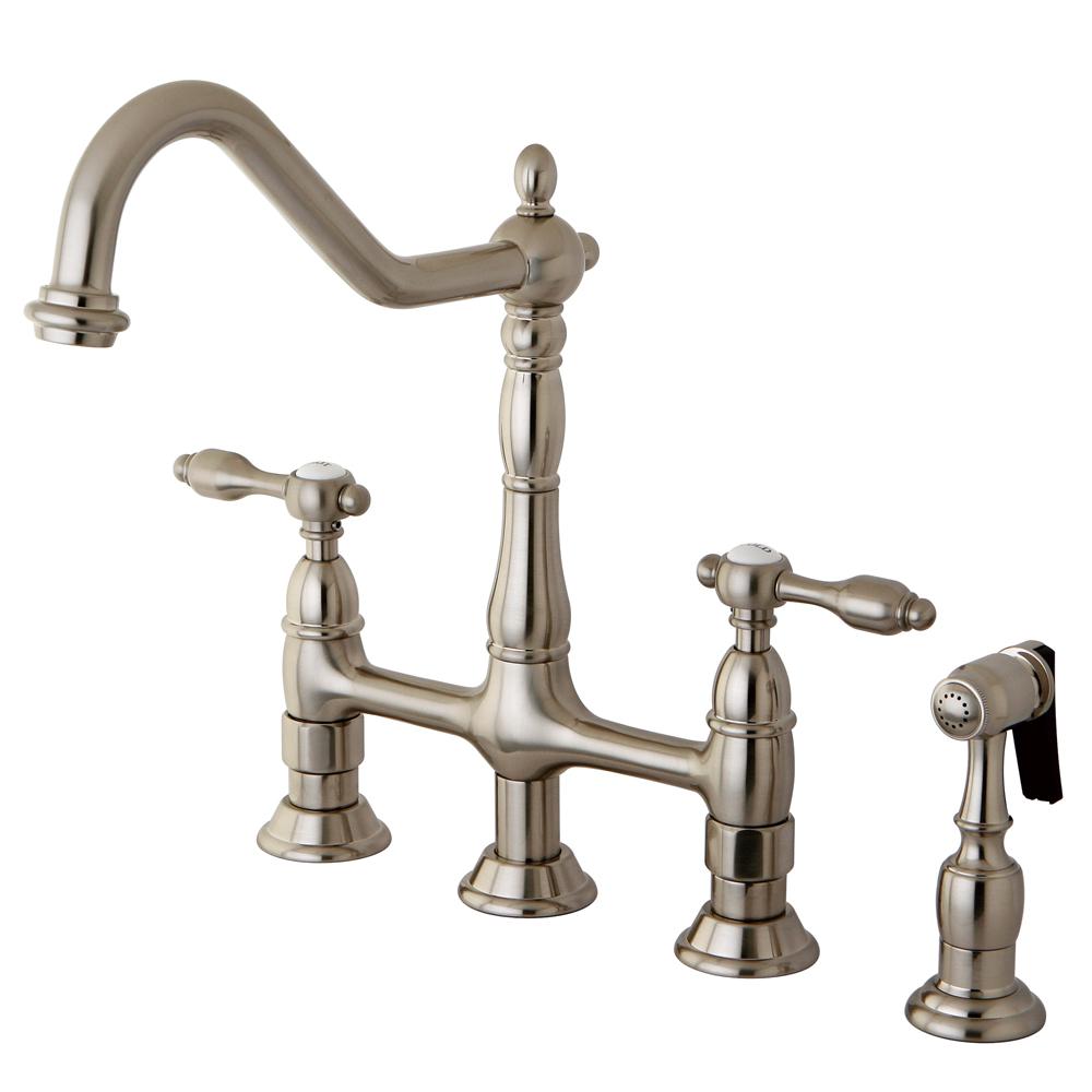 Kingston Brass Victorian 2 Handle Bridge Kitchen Faucet With Side Sprayer In Brushed Nickel