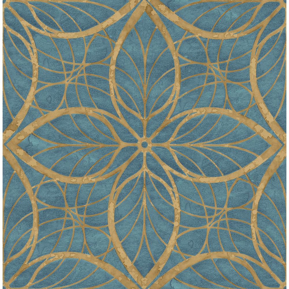 Seabrook Designs Patina Lattice Metallic Blue And Antique Gold Geometric Paper Strippable Roll Covers 56 05 Sq Ft Mk502 The Home Depot