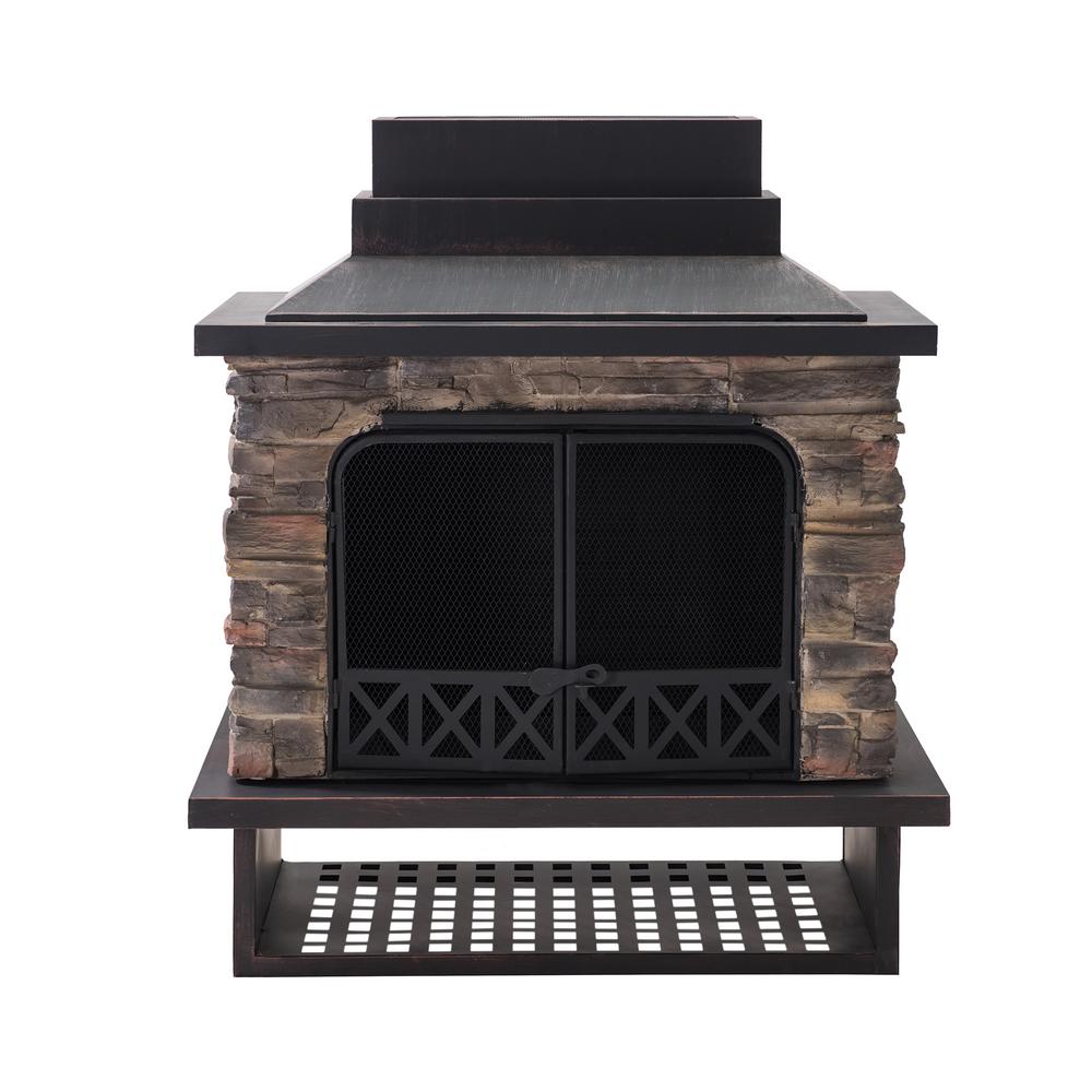 Sunjoy Heirloom 56 In Steel And Slate Outdoor Fire Place 110504011 The Home Depot
