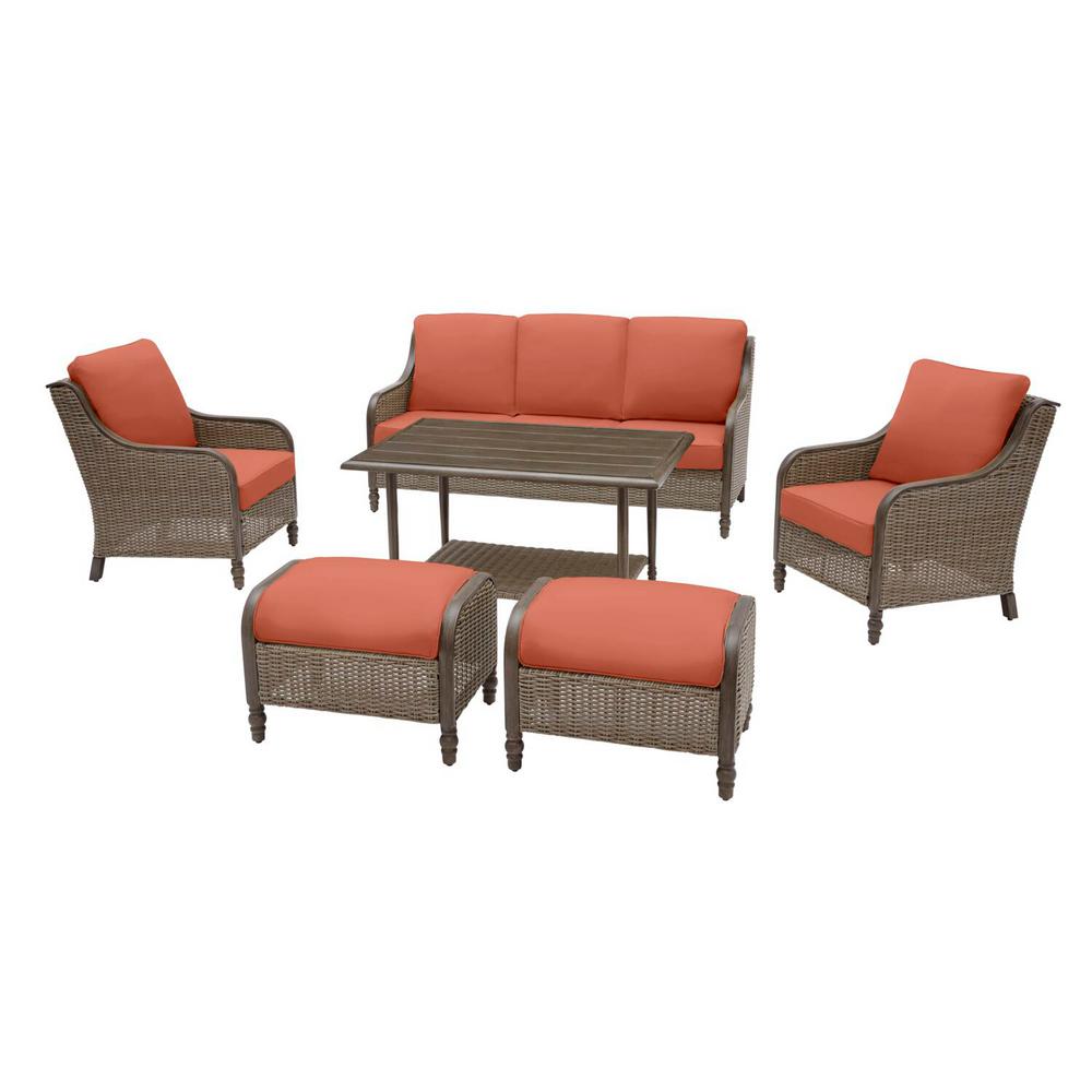 Hampton Bay Windsor Brown 6-Piece Wicker Outdoor Patio Conversation